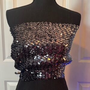 Sequin Strapless Black Top